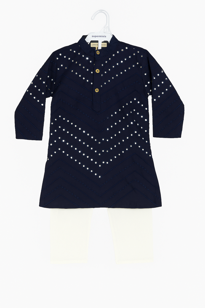 Navy Blue Mirror Work Kurta Set