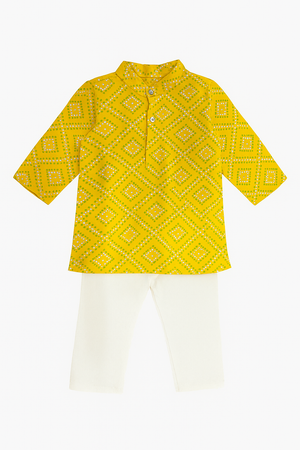 Yellow Bandhani-Inspired Printed Kurta Set