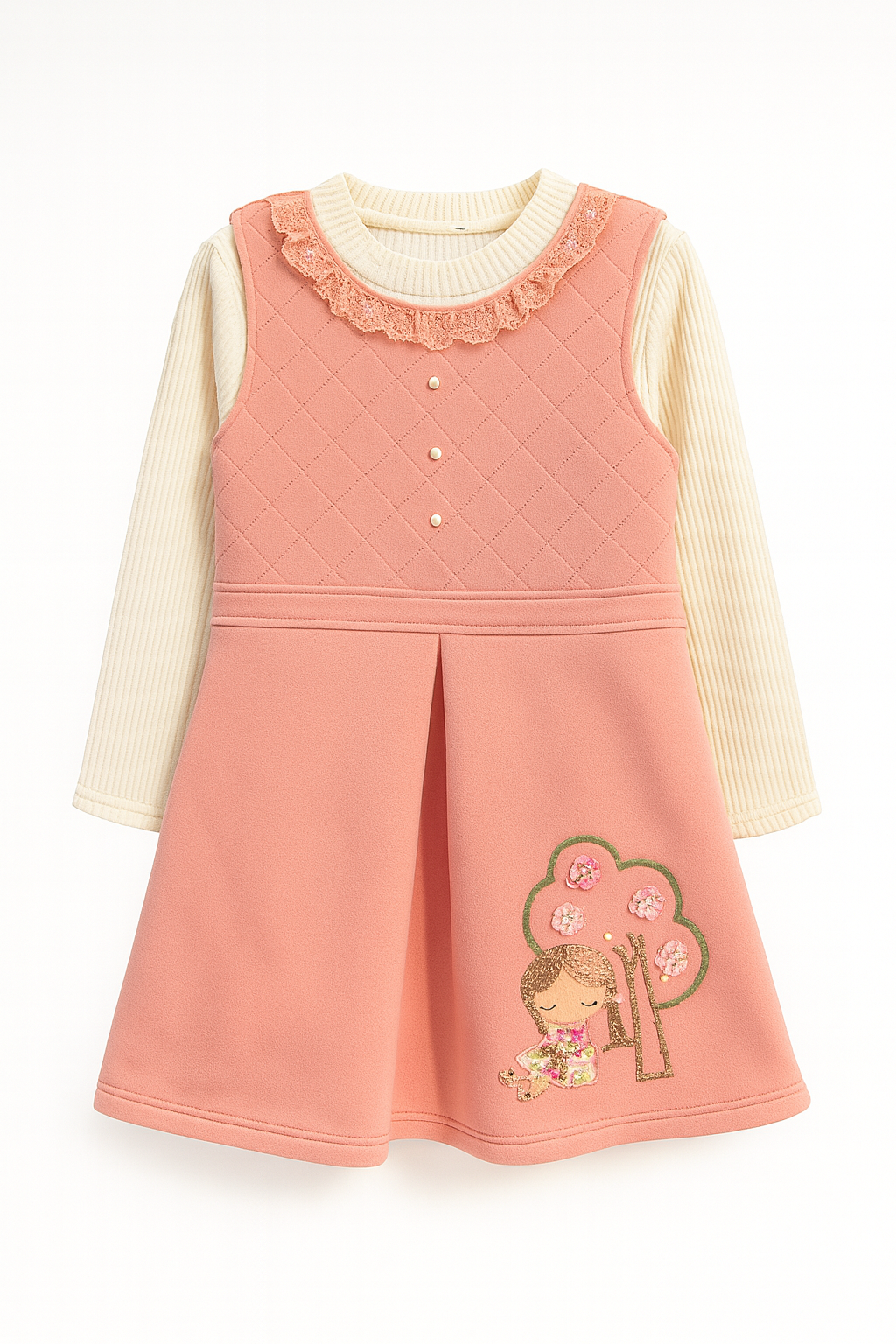 Peach Quilted Winter Dress