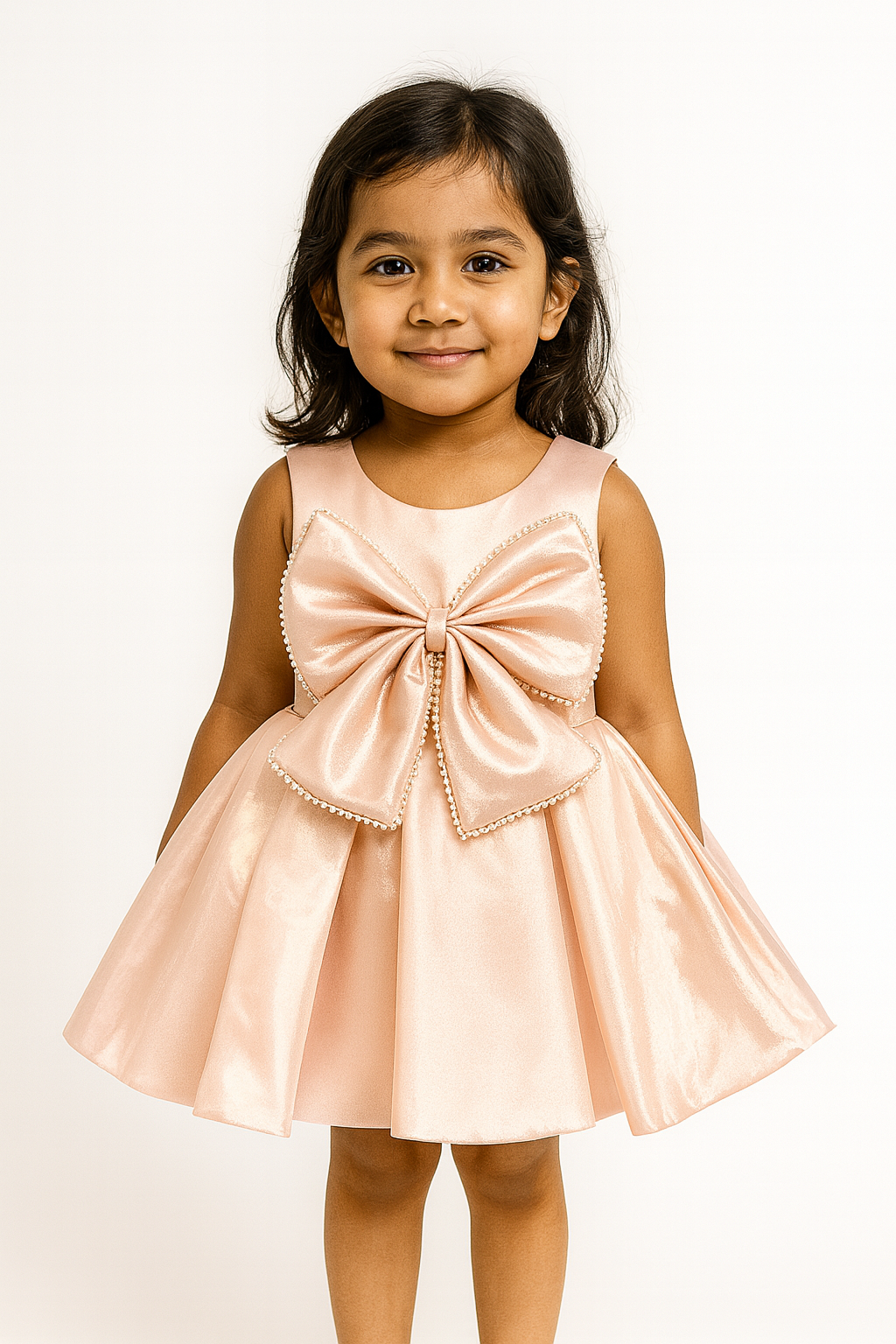 Blush Pink Satin Frock with Statement Bow