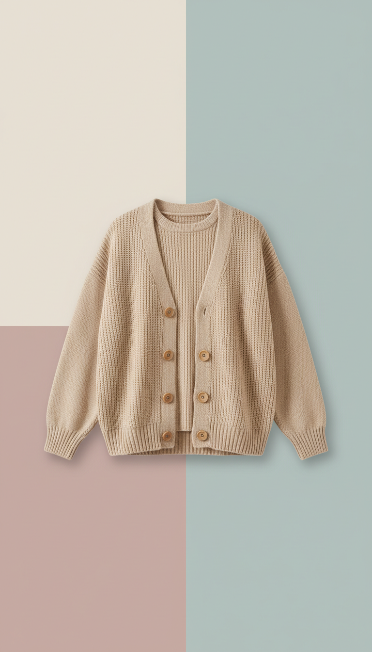 Fawn Beige Knit Cardigan Set