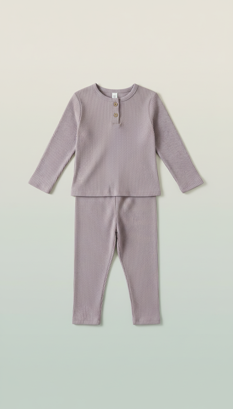 Lilac Grey Ribbed Leggings and Top Set