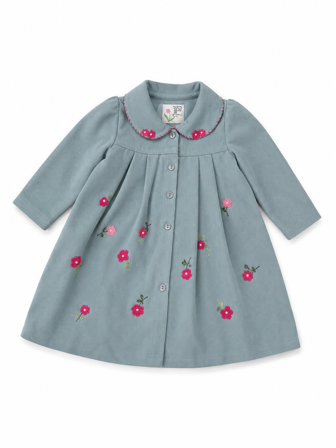 Sage Blossom Embroidered Cord Dress