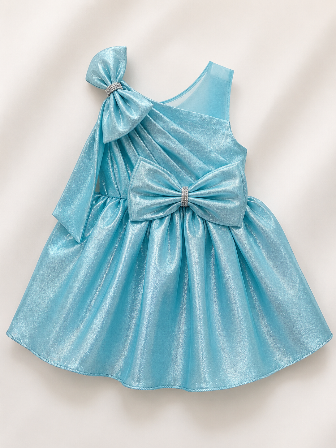 Sky Blue One-Shoulder Bow Party Dress