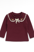 Maroon Lace Collar Baby Top