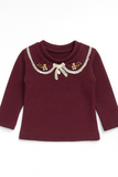 Maroon Lace Collar Baby Top