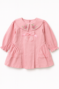 Blush Pink Vintage Collar Dress with Lace & Floral Embroidery