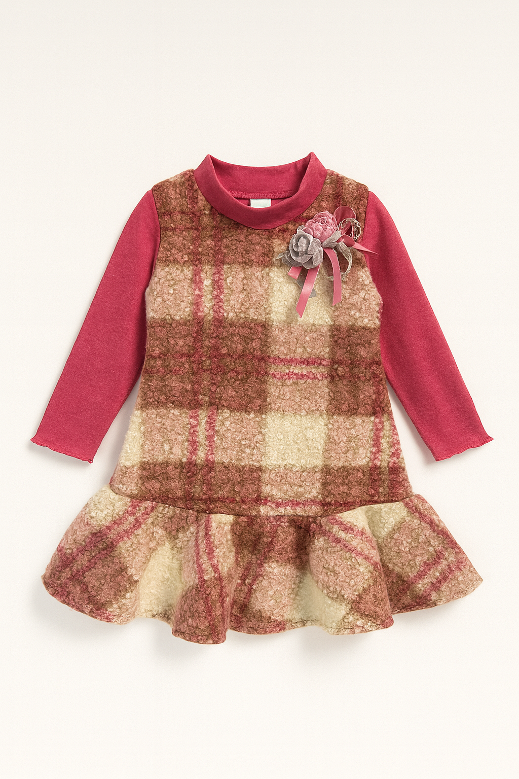 Rose Plaid Ruffle Winter Dress