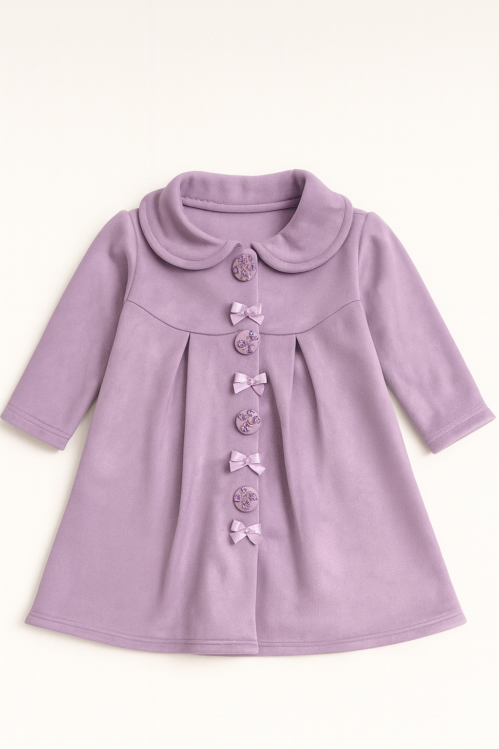 Lavender Winter Dress with Peter Pan Collar & Bow Button Detailing