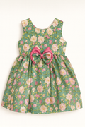 Green Floral Party Dress with Satin Bow
