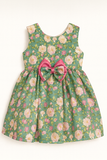 Green Floral Party Dress with Satin Bow