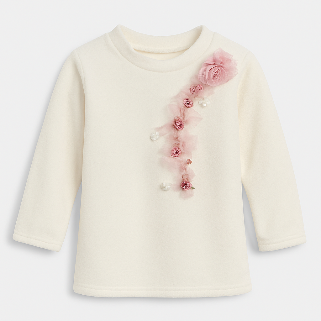 Ivory Winter Top with 3D Floral Appliqué