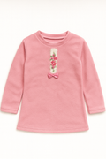 Pink Winter Top with Fur Panel, Floral Embroidery & Satin Bow
