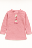 Pink Winter Top with Fur Panel, Floral Embroidery & Satin Bow