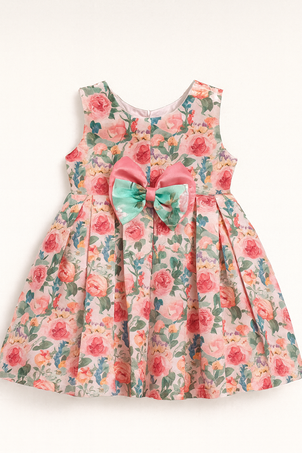Floral Print Party Dress with Satin Bow
