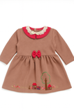 Brown Winter Dress with Red Collar & Village Embroidery