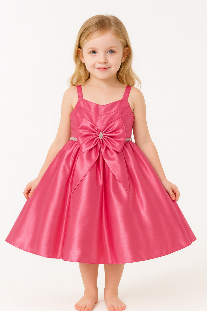 Rose Pink Satin Bow Party Dress