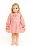 Blush Pink Vintage Collar Dress with Lace & Floral Embroidery