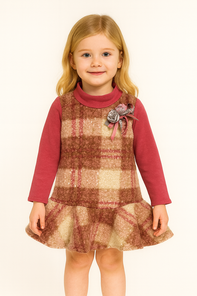 Rose Plaid Ruffle Winter Dress