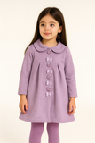 Lavender Winter Dress with Peter Pan Collar & Bow Button Detailing