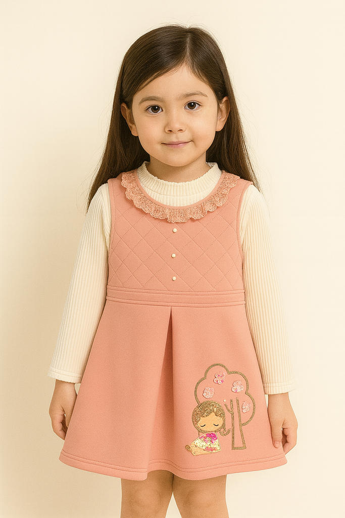 Peach Quilted Winter Dress