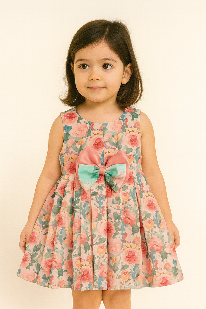 Floral Print Party Dress with Satin Bow