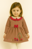 Brown Winter Dress with Red Collar & Village Embroidery