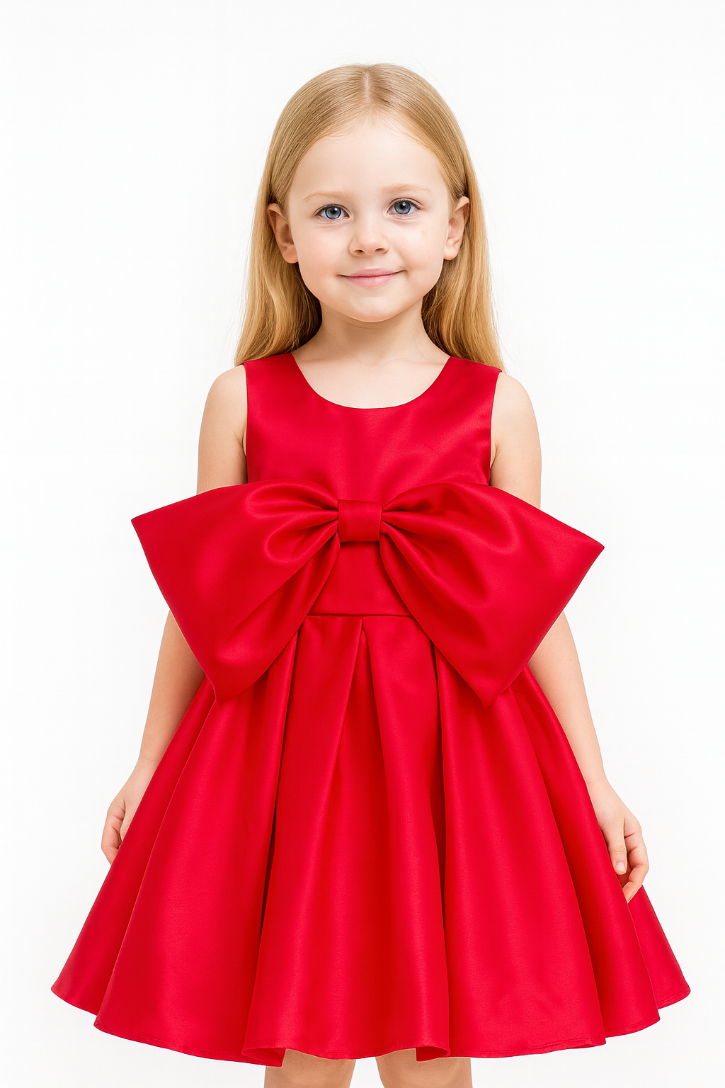 Red Satin Party Dress with Oversized Bow