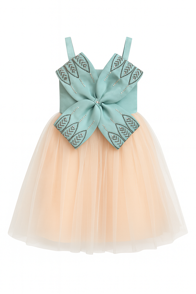 Mint Jewel-Bow Peach Tulle Frock - Main Image