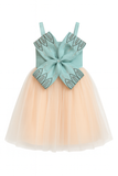 Mint Jewel-Bow Peach Tulle Frock