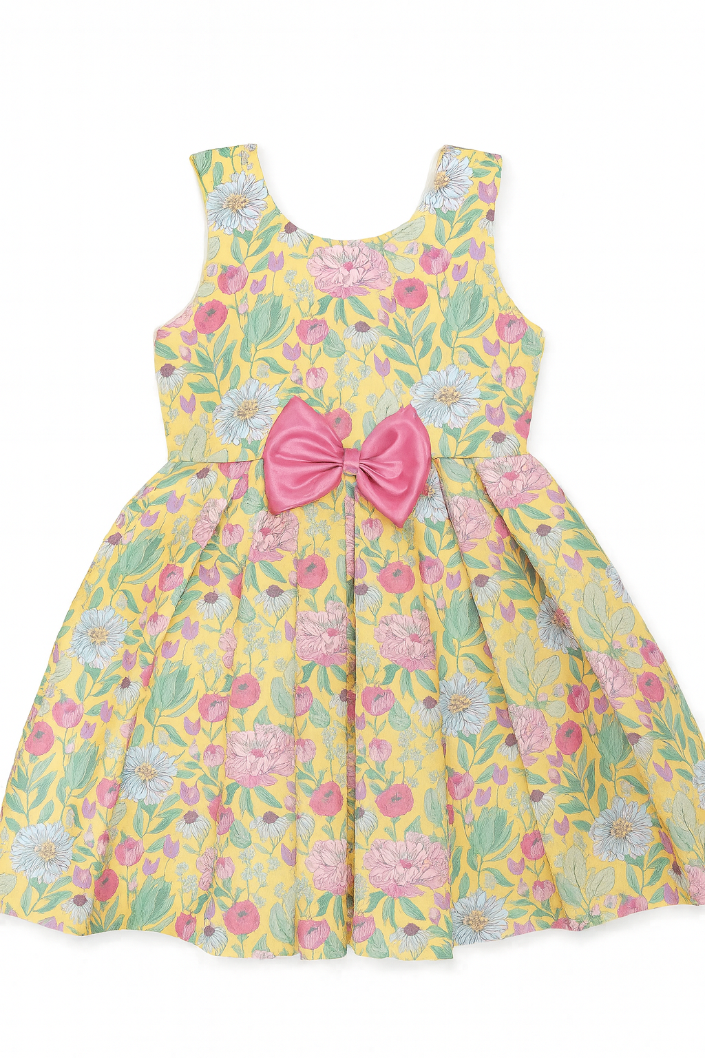 Bright Yellow Floral Frock with Bow