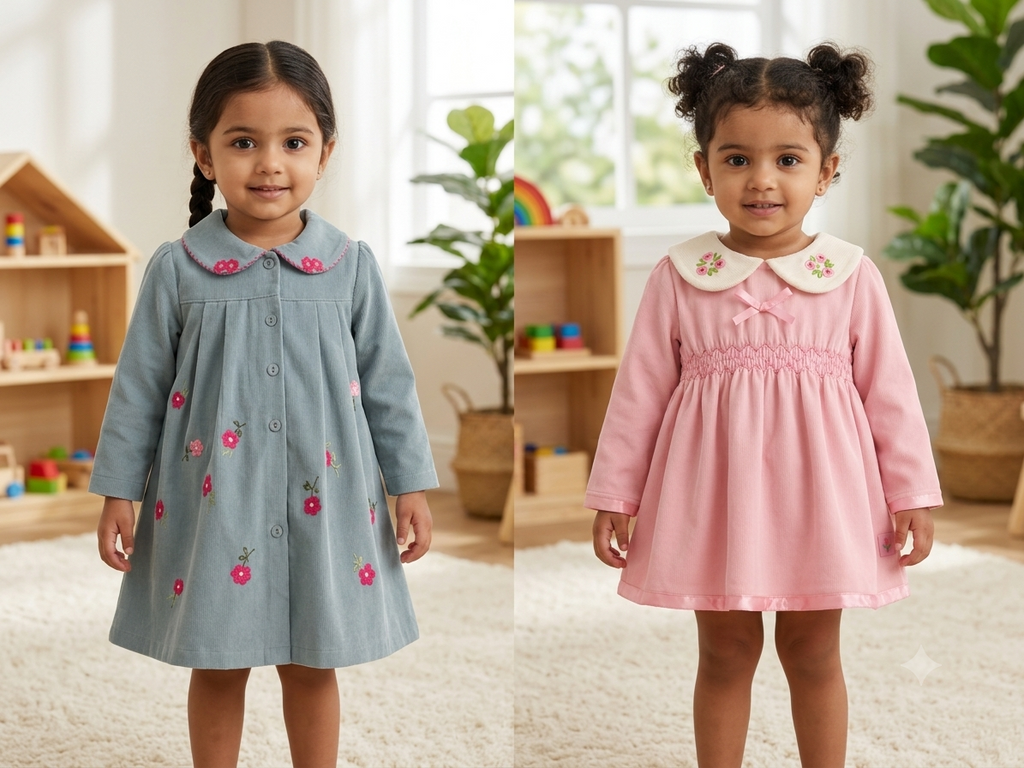 Sage Blossom Embroidered Cord Dress