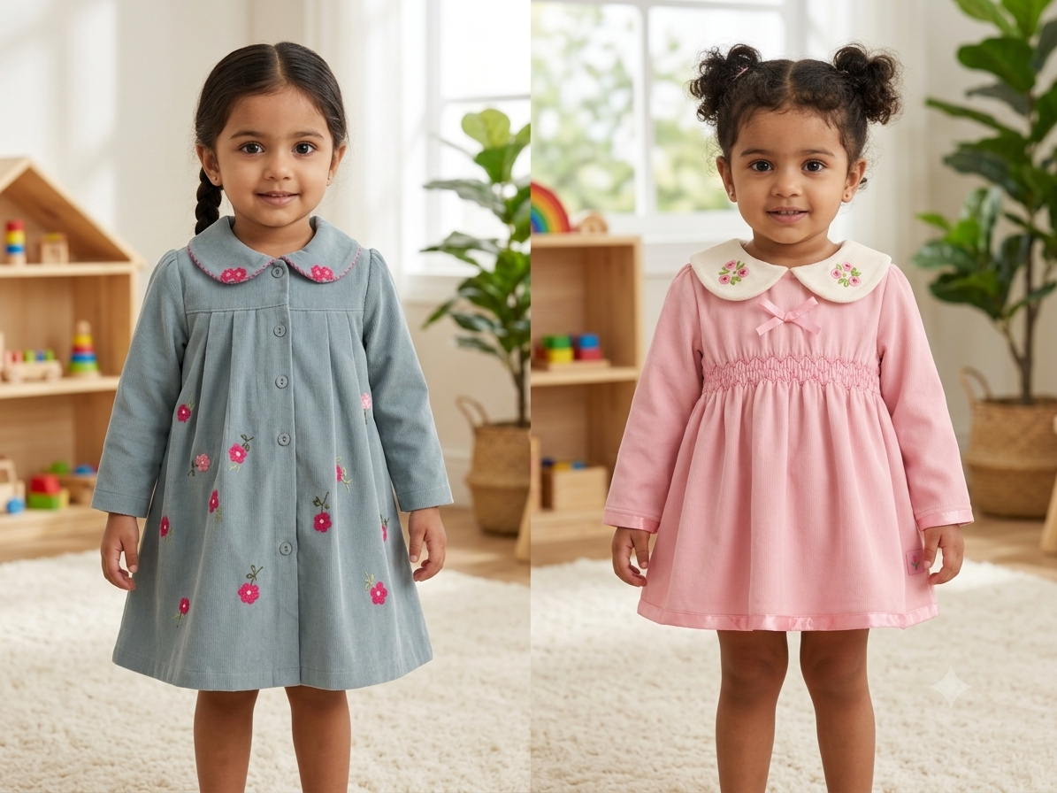 Sage Blossom Embroidered Cord Dress