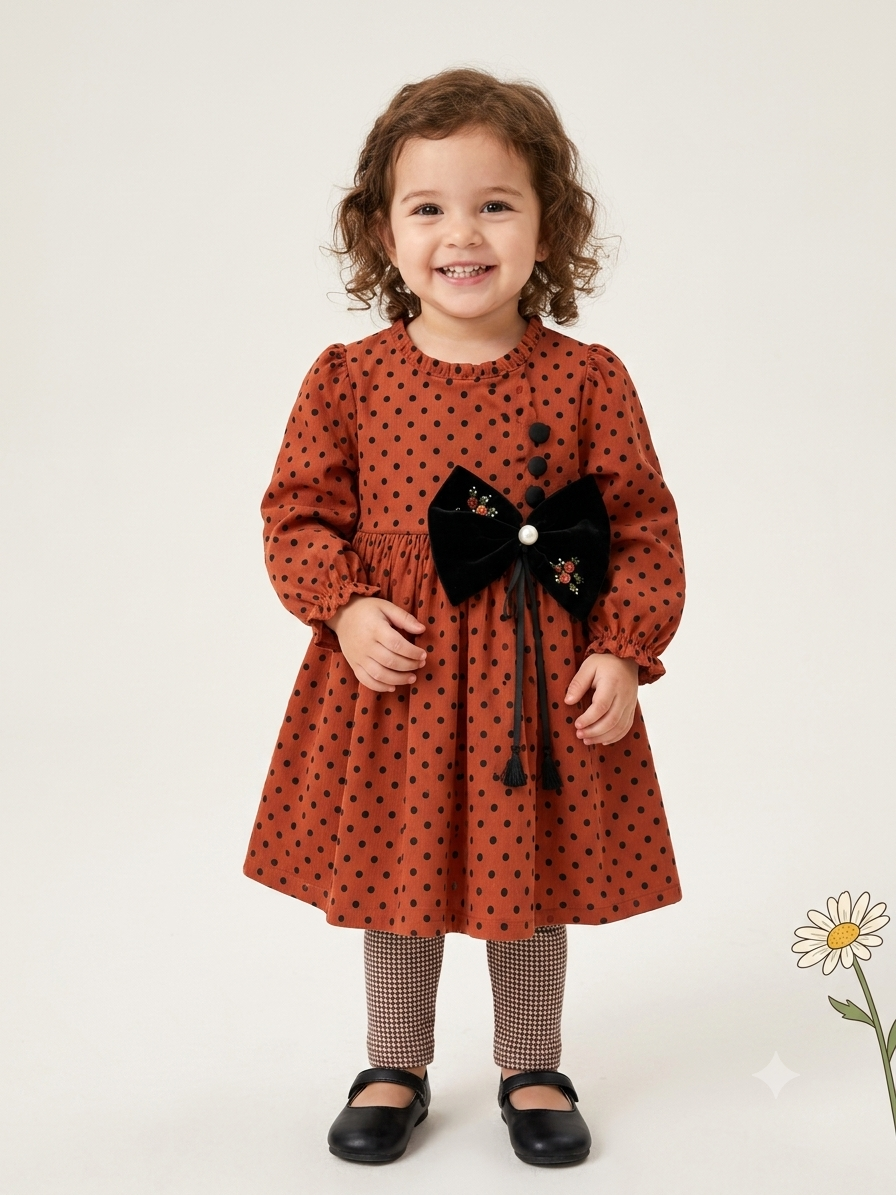 Autumn Polka Bow Dress