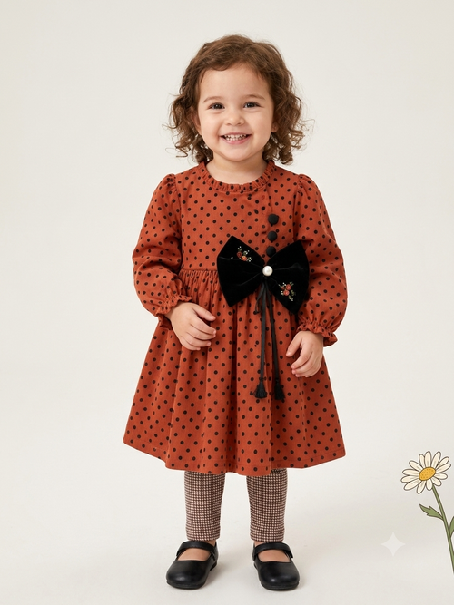 Autumn Polka Bow Dress