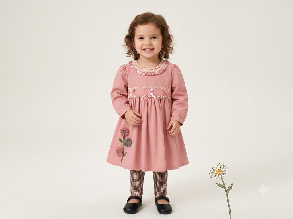 Rosé Bloom Lace Trim Dress