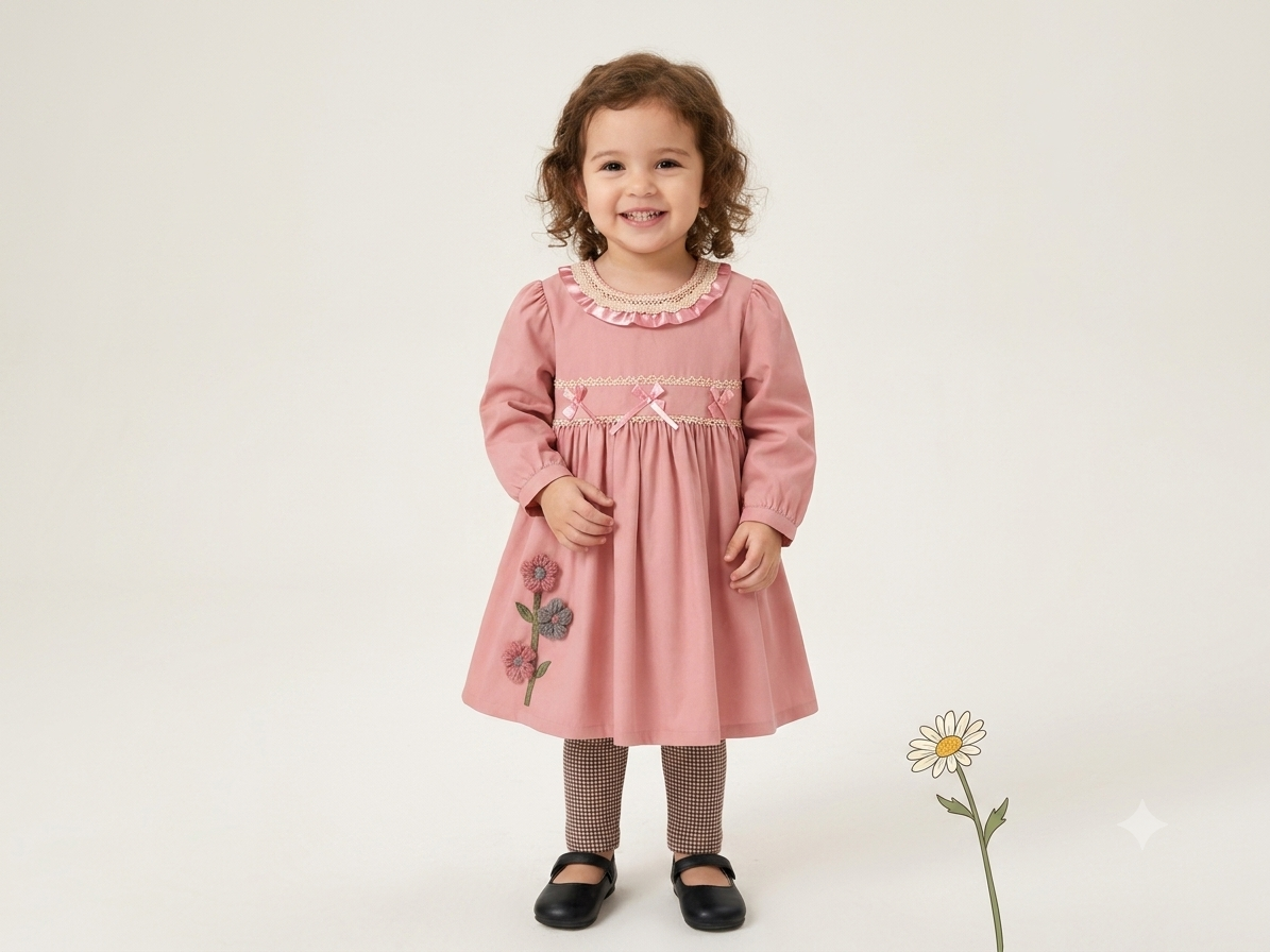 Rosé Bloom Lace Trim Dress