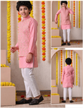 Pink Kurta Set with Embroidered Nehru Jacket
