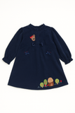 Navy Blue Bear & Forest Embroidered Dress