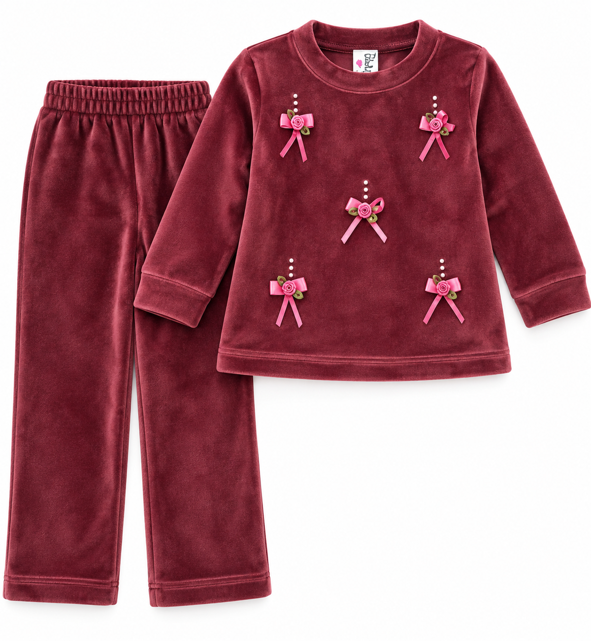 Maroon Velour Floral Ribbon Set
