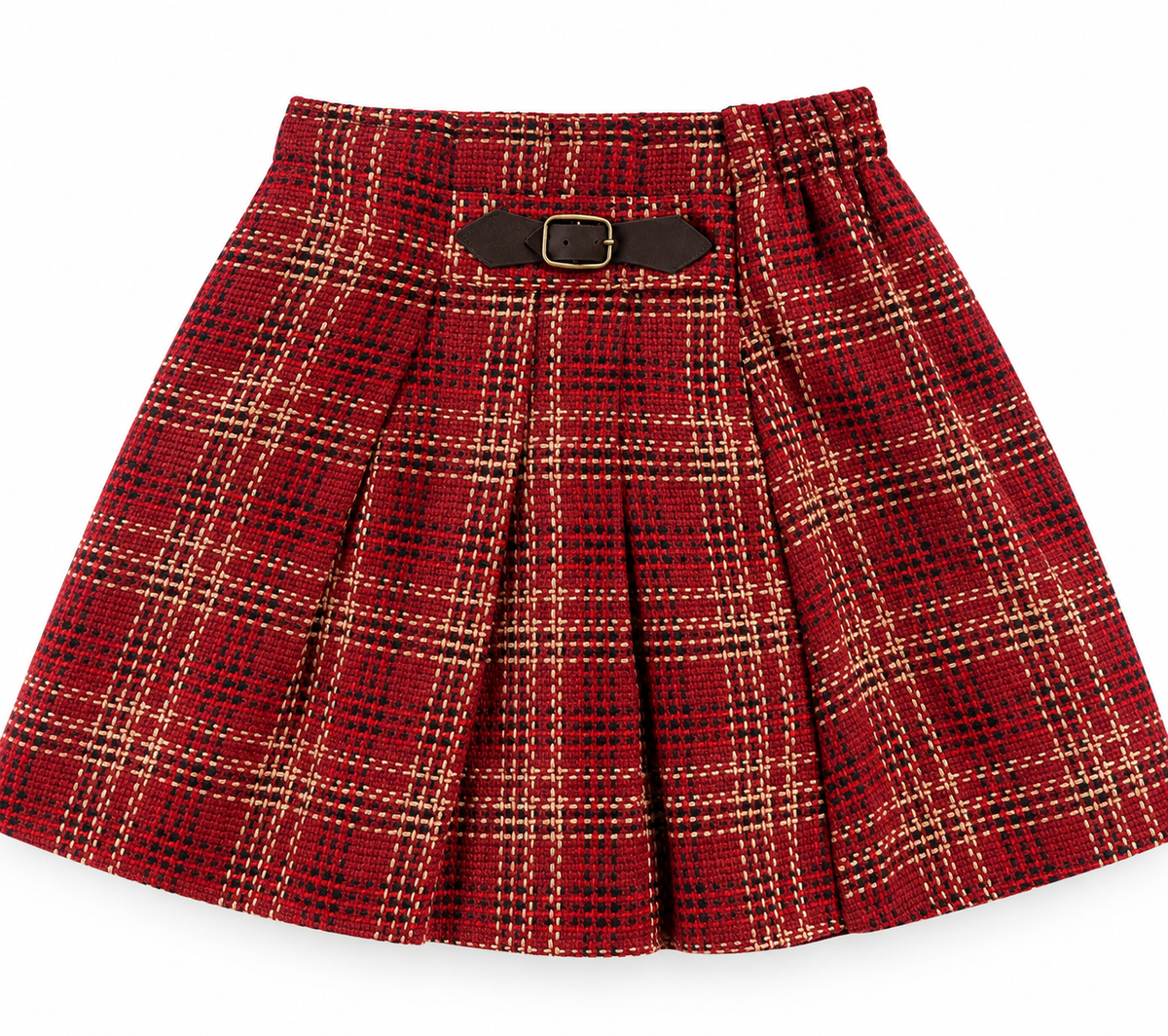 Red Plaid Tweed Pleated Skirt