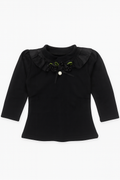 Black Rosette Ruffle Top