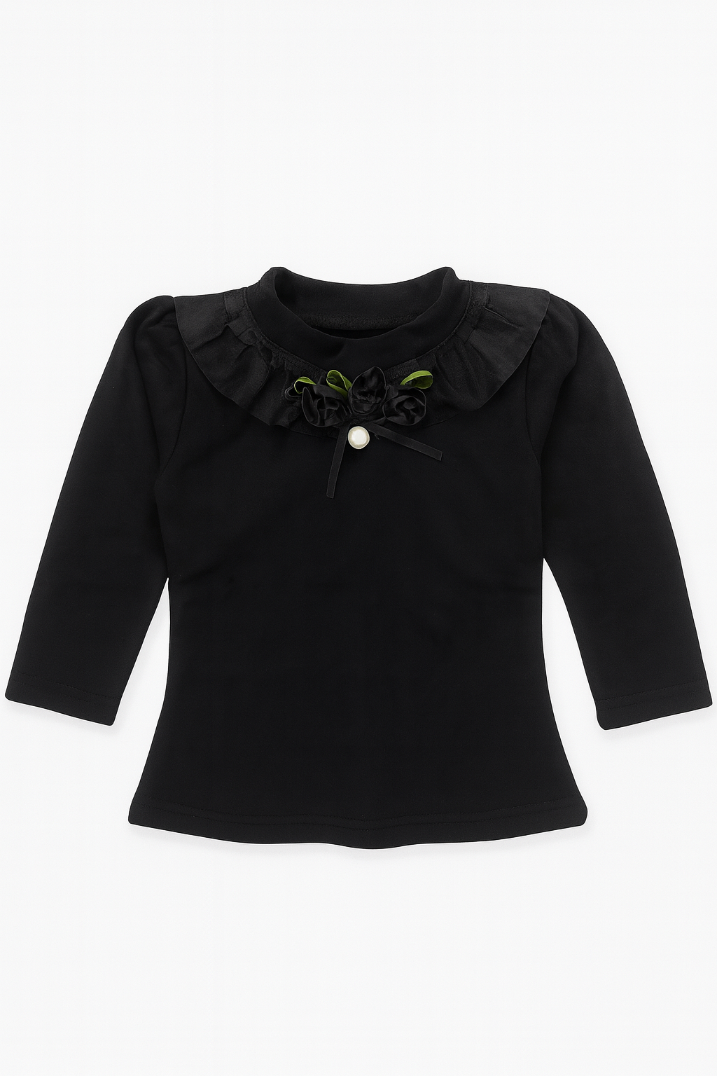 Black Rosette Ruffle Top