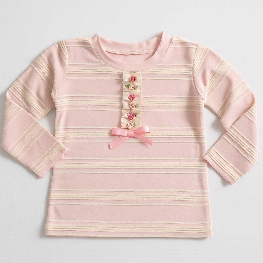 Pink Striped Rosette Top