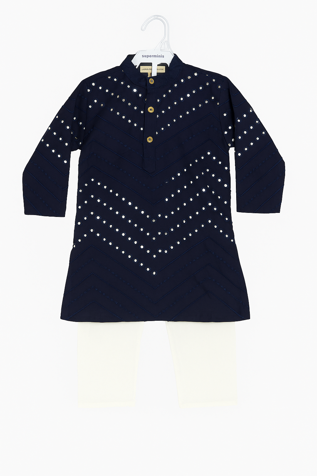 Navy Blue Mirror Work Kurta Set