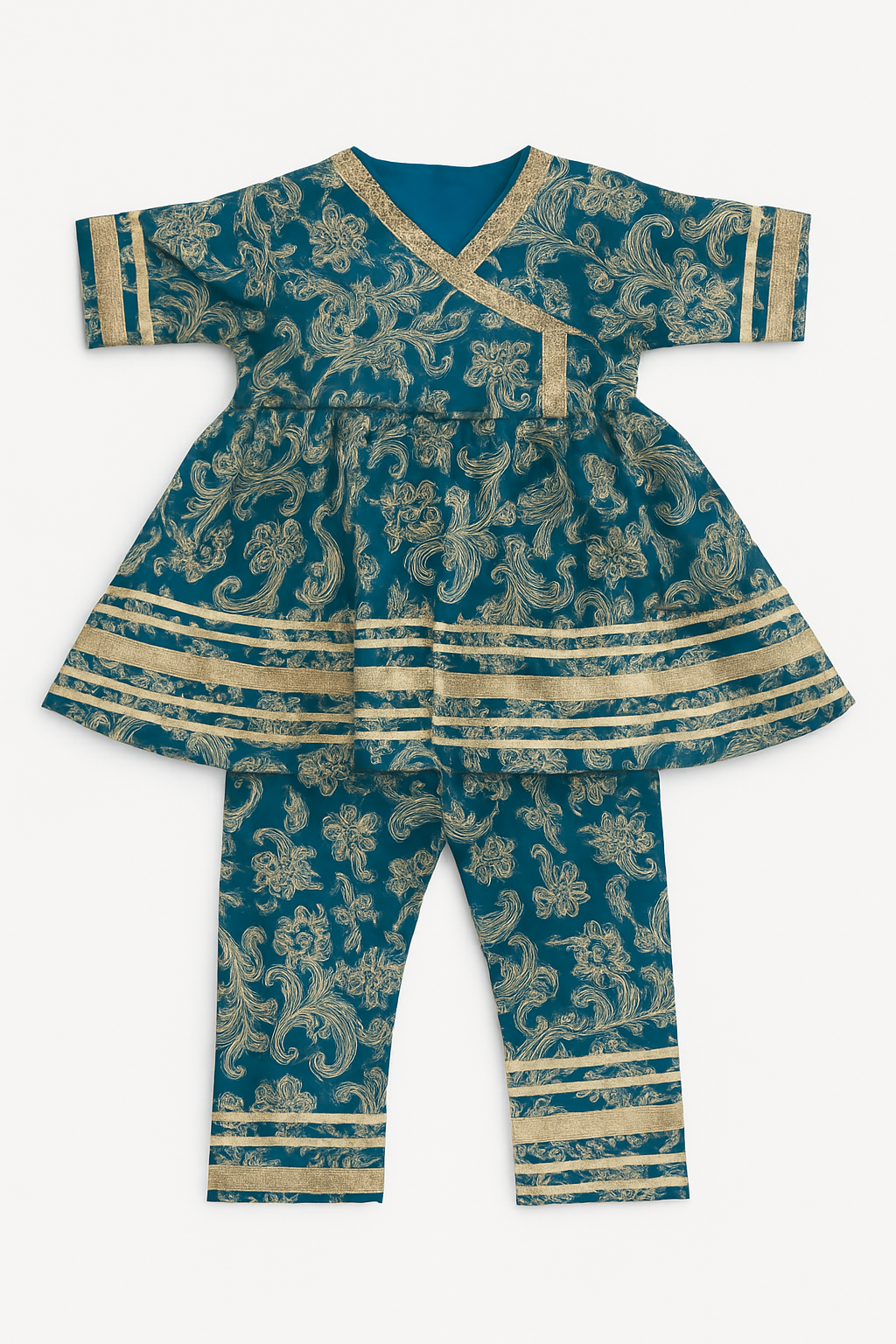 Teal Floral Brocade Angrakha Set