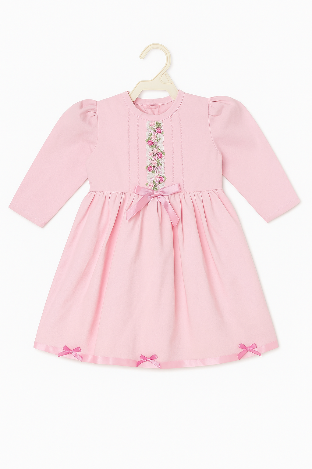 Blush Pink Floral Embroidered Bow Dress