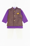Purple Kurta Set with Brocade Nehru Jacket