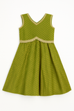 Green Brocade Sleeveless Flared Dress