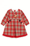 Red Plaid Winter Embroidery Dress with Floral Pockets